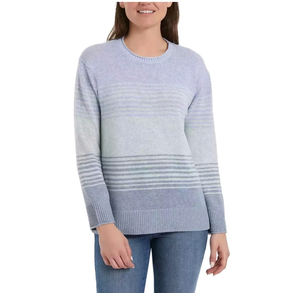 NWT Ella Moss Ladies' Crewneck Knit Pullover Sweater, Stripes Blue